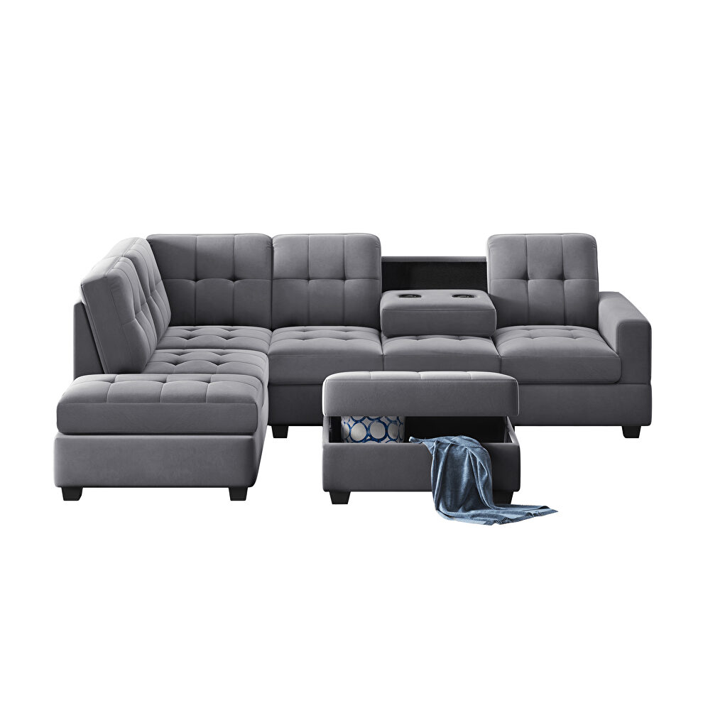 Antique gray suede sectional sofa with reversible chaise lounge by La Spezia additional picture 15
