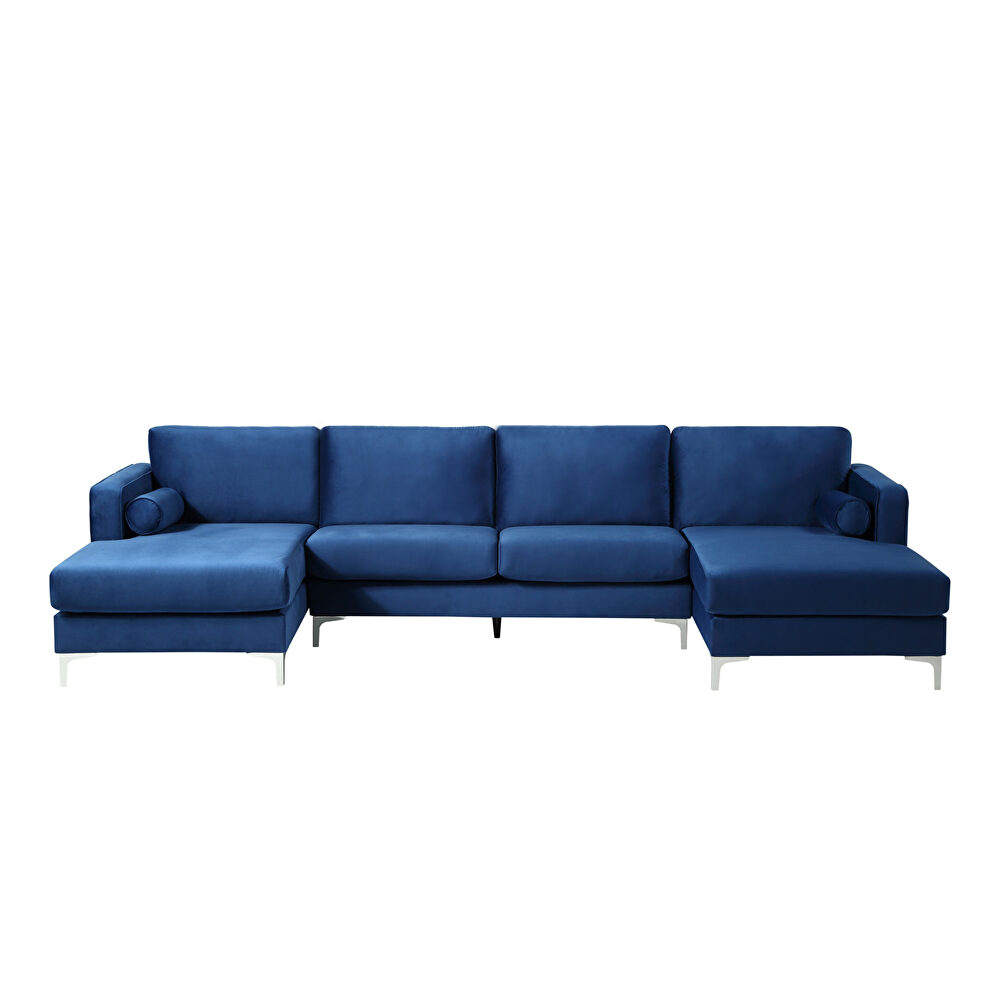 U-shape upholstered couch with modern elegant blue velvet sectional sofa by La Spezia additional picture 12