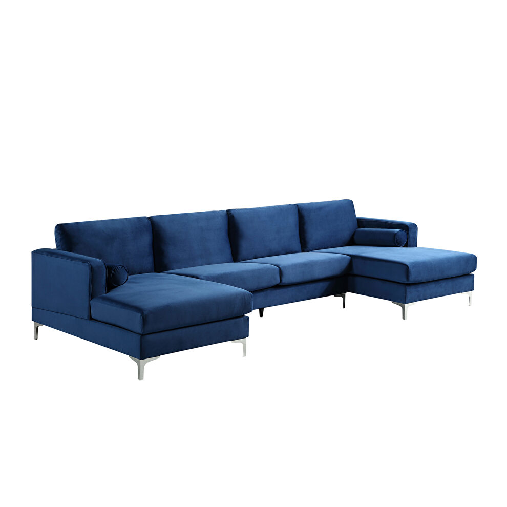 U-shape upholstered couch with modern elegant blue velvet sectional sofa by La Spezia additional picture 13