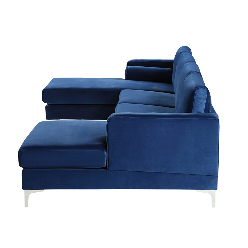 U-shape upholstered couch with modern elegant blue velvet sectional sofa by La Spezia additional picture 14