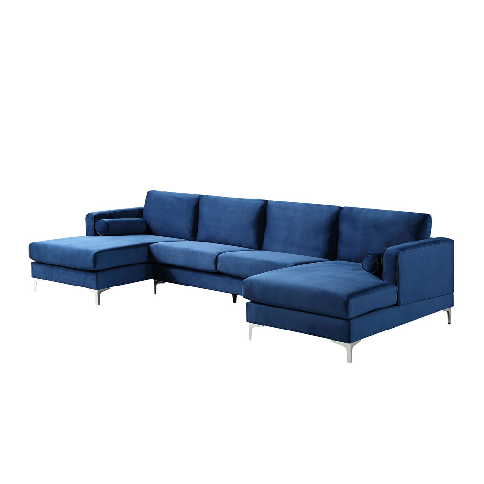 U-shape upholstered couch with modern elegant blue velvet sectional sofa by La Spezia additional picture 15