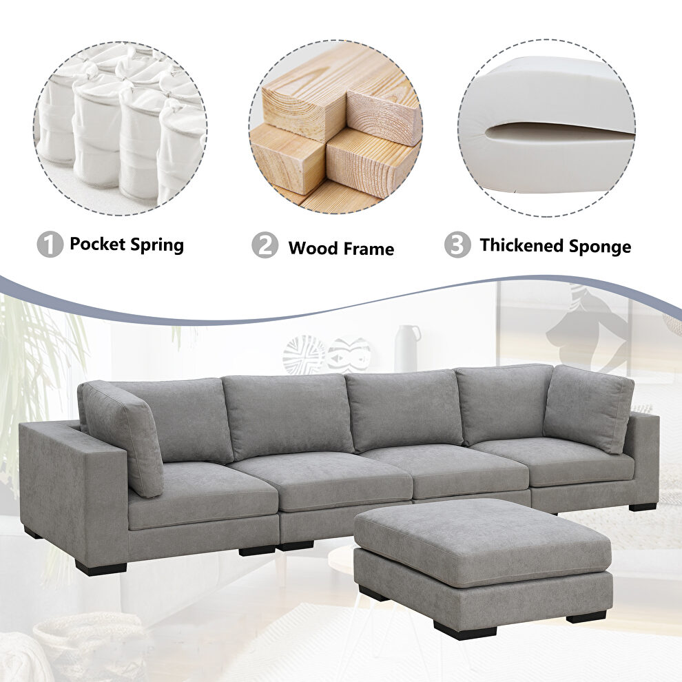 Gray modular sofa customizable and reconfigurable deep seating with removable ottoman by La Spezia additional picture 6