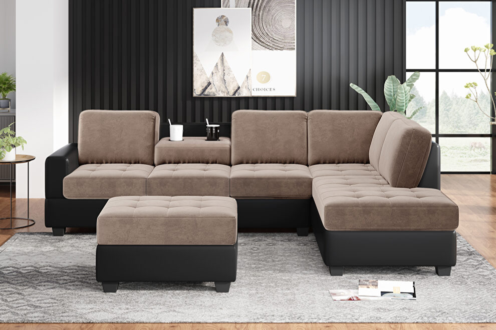 Brown velvet convertible sectional sofa with reversible chaise by La Spezia additional picture 16