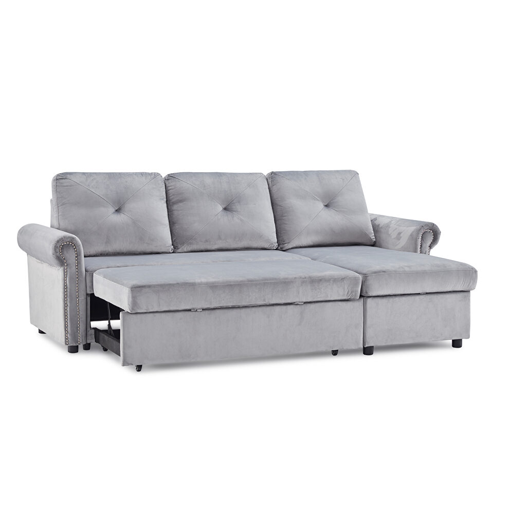 Gray velvet sleeper sofa bed convertible sectional sofa couch by La Spezia additional picture 2