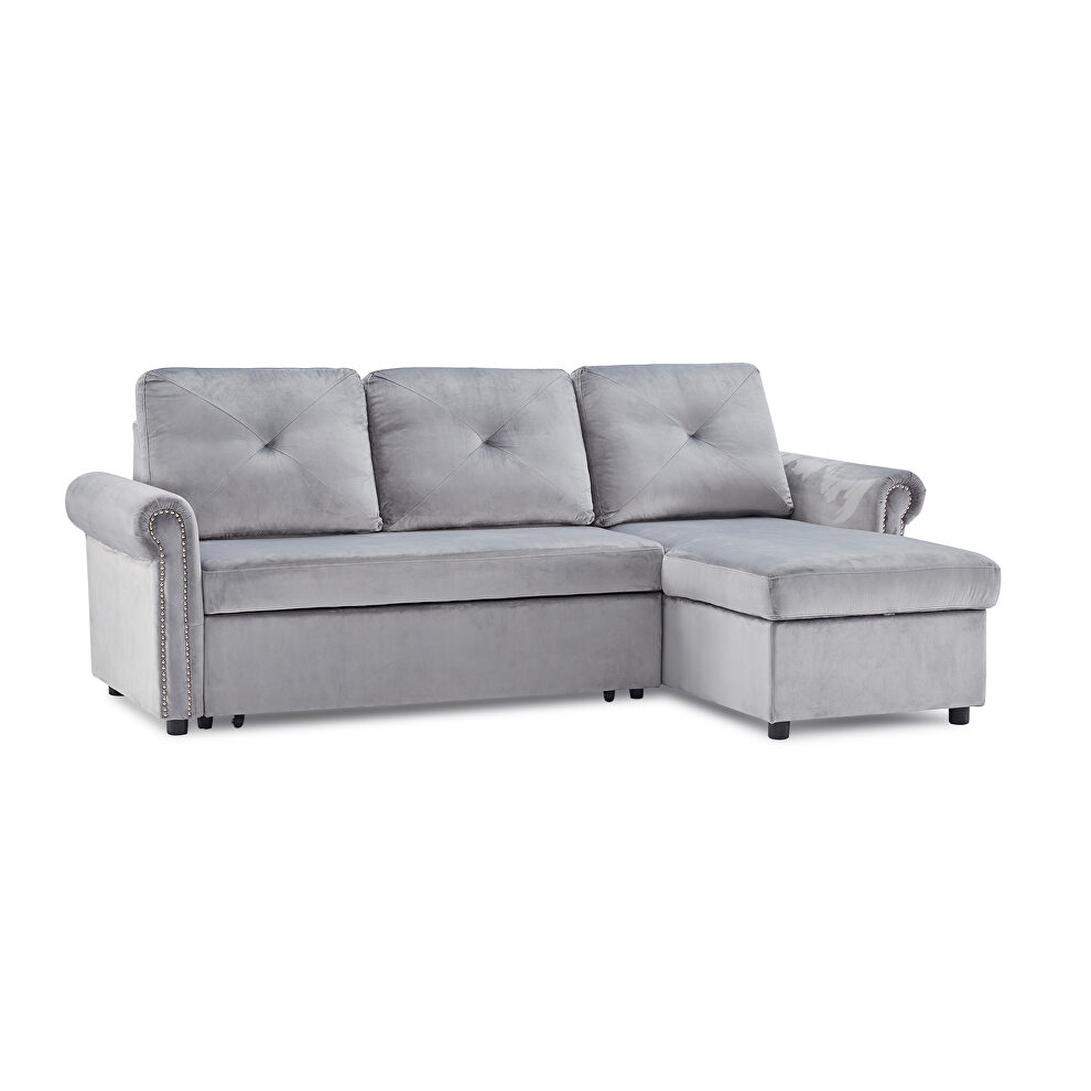 Gray velvet sleeper sofa bed convertible sectional sofa couch by La Spezia additional picture 14