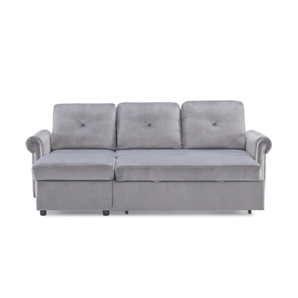 Gray velvet sleeper sofa bed convertible sectional sofa couch by La Spezia additional picture 16