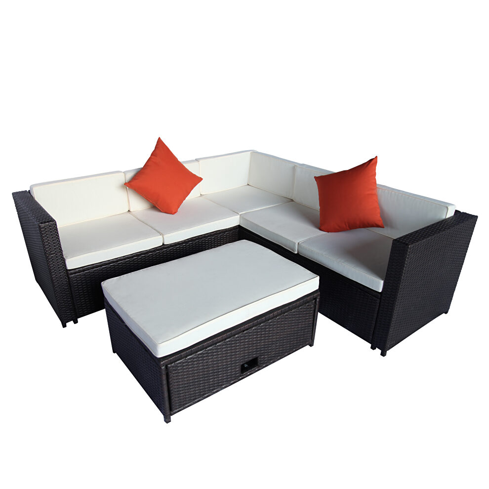 Beige cushioned outdoor patio rattan furniture sectional 4 piece set by La Spezia additional picture 12
