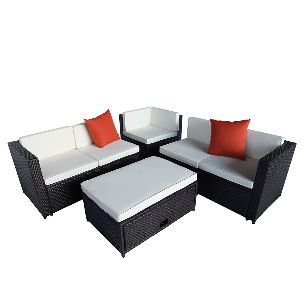 Beige cushioned outdoor patio rattan furniture sectional 4 piece set by La Spezia additional picture 6