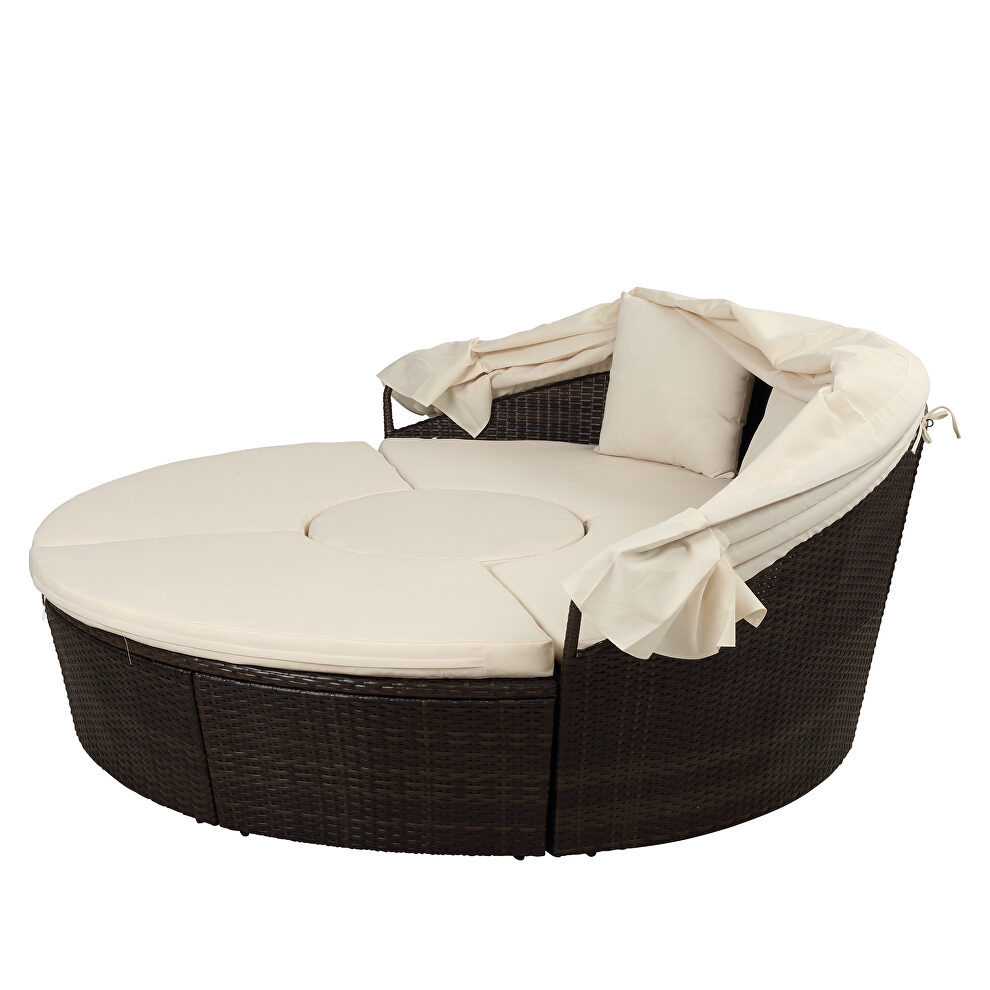 Round outdoor sectional sofa set rattan daybed sunbed with retractable canopy by La Spezia additional picture 9