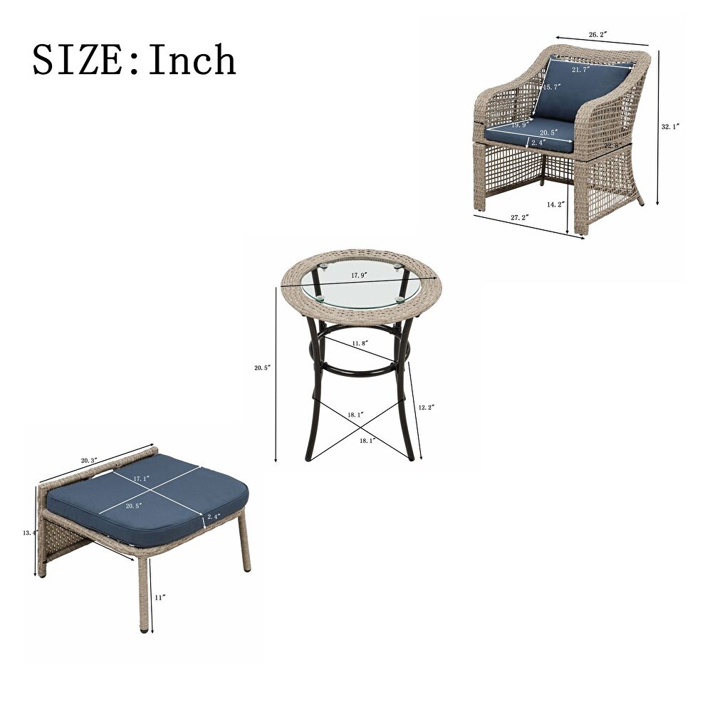 Brown rattan/ navy cushions outdoor conversation 5 piece set by La Spezia additional picture 13