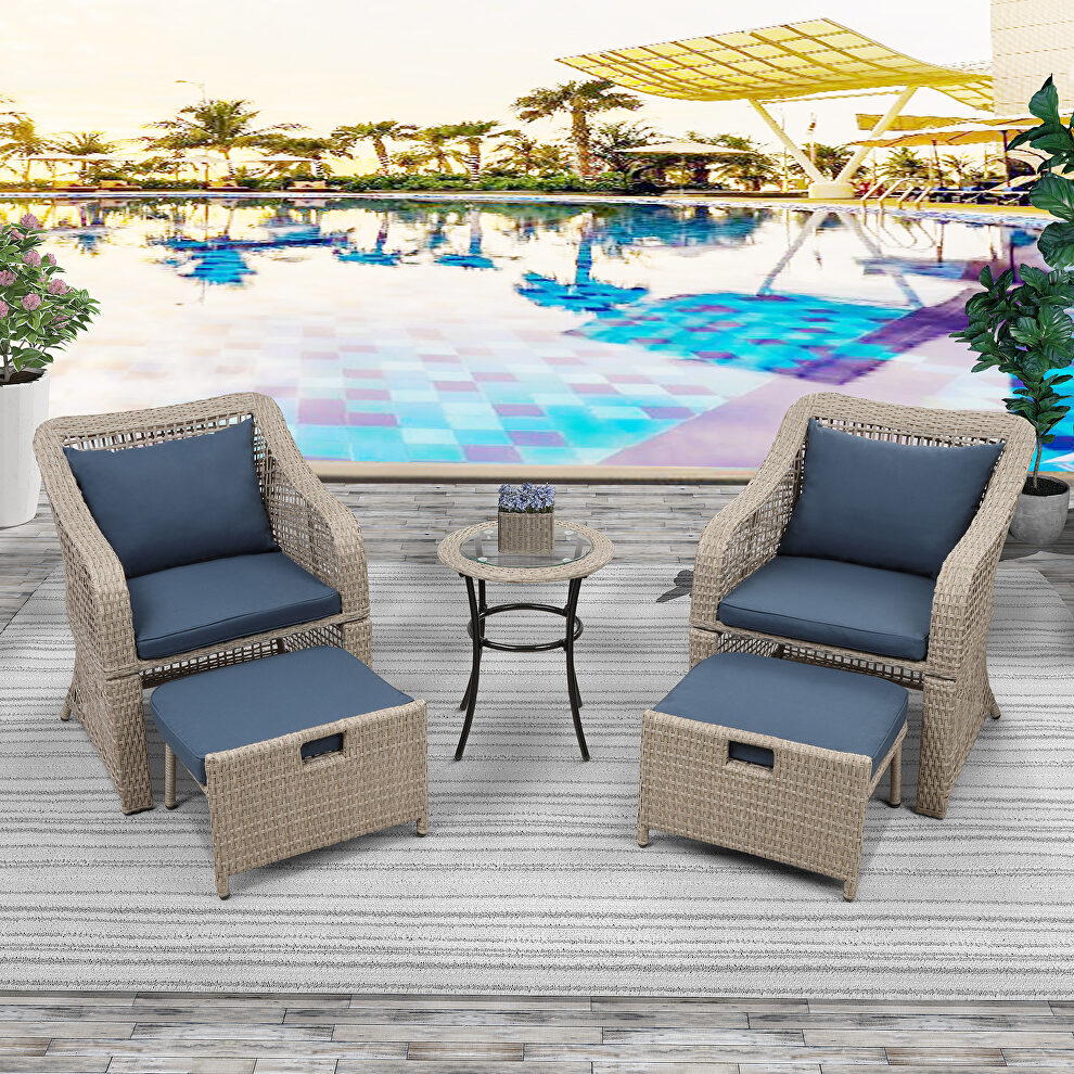 Brown rattan/ navy cushions outdoor conversation 5 piece set by La Spezia additional picture 14
