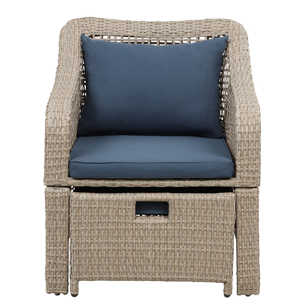 Brown rattan/ navy cushions outdoor conversation 5 piece set by La Spezia additional picture 4