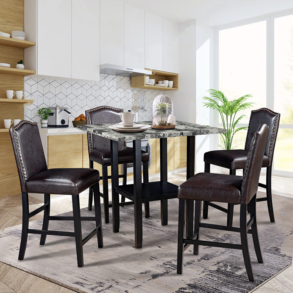 5 piece dining set with gray table and brown matching chairs by La Spezia additional picture 7