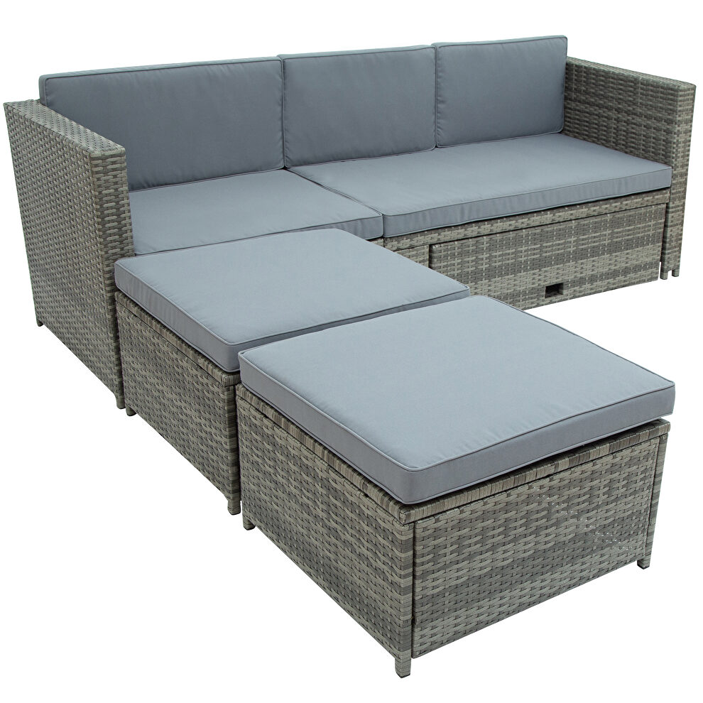 5-piece rattan sofa cushioned sectional furniture set in gray finish by La Spezia additional picture 4