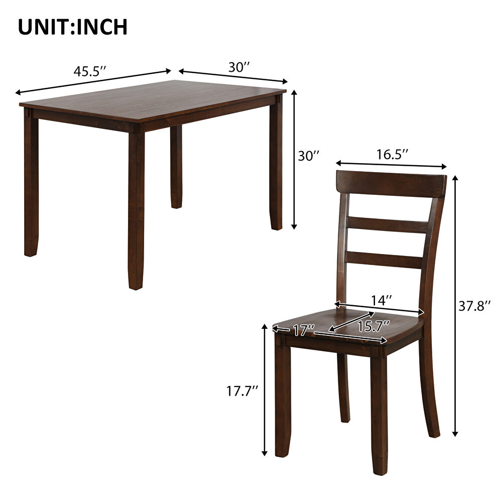 Brown 5-piece kitchen dining table set wood table and chairs set by La Spezia additional picture 6