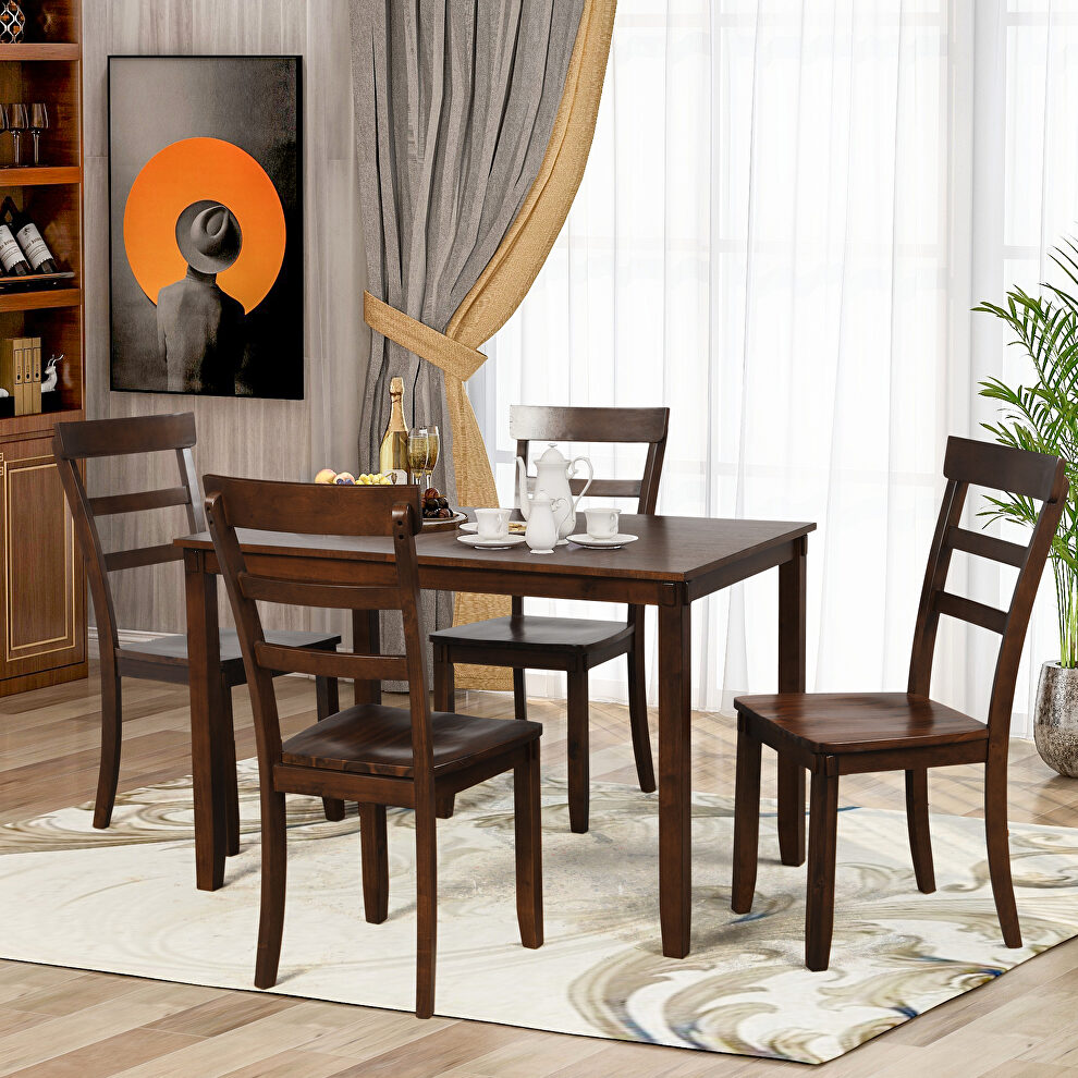 Brown 5-piece kitchen dining table set wood table and chairs set by La Spezia additional picture 7