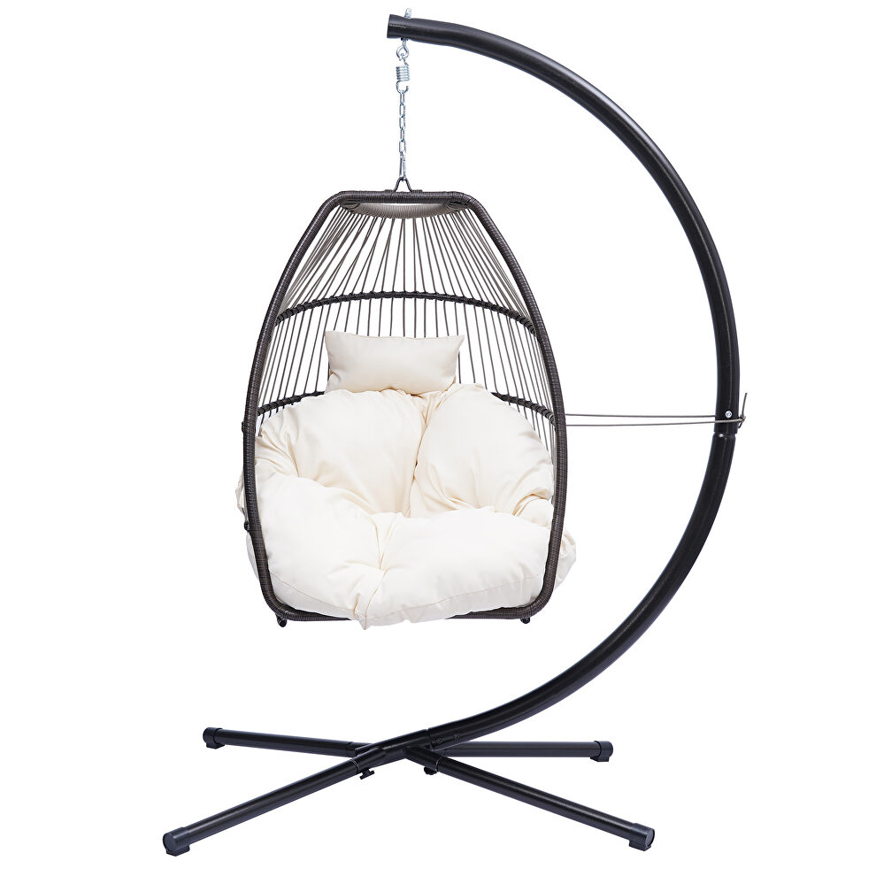 Rattan swing hammock egg chair with beige cushion and pillow by La Spezia additional picture 4