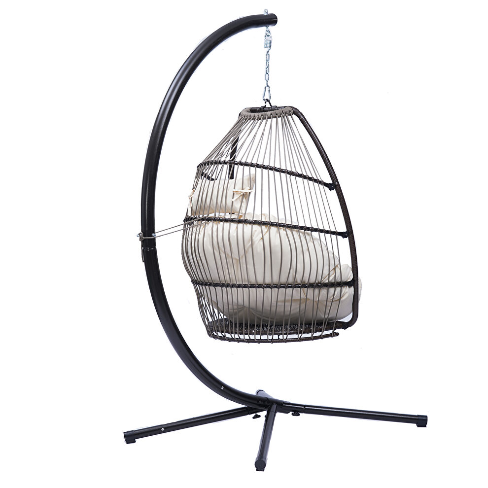 Rattan swing hammock egg chair with beige cushion and pillow by La Spezia additional picture 6