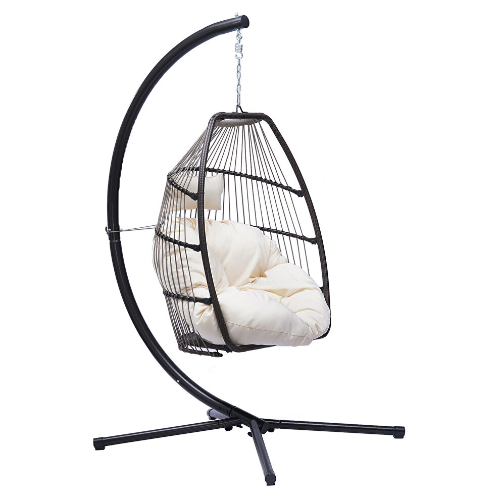 Rattan swing hammock egg chair with beige cushion and pillow by La Spezia additional picture 9
