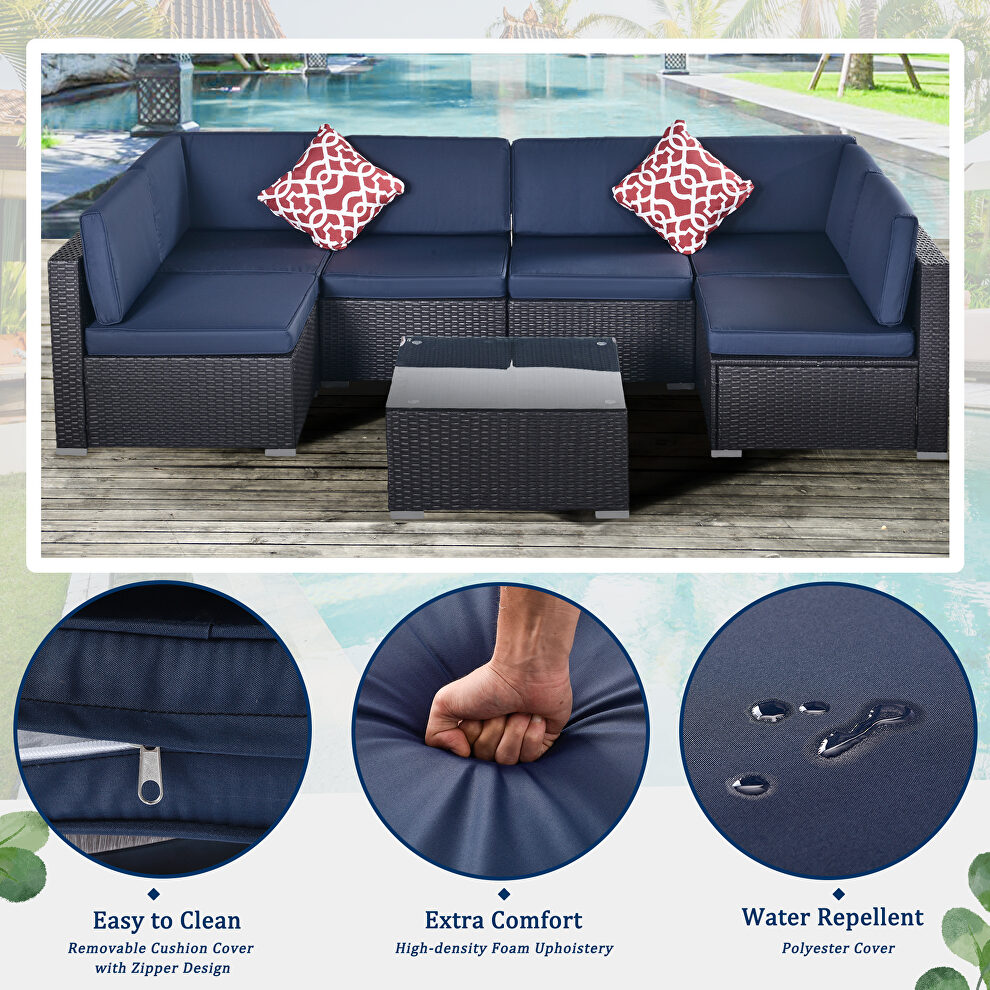 7-piece pe rattan wicker sectional cushioned sofa set and coffee table by La Spezia additional picture 15