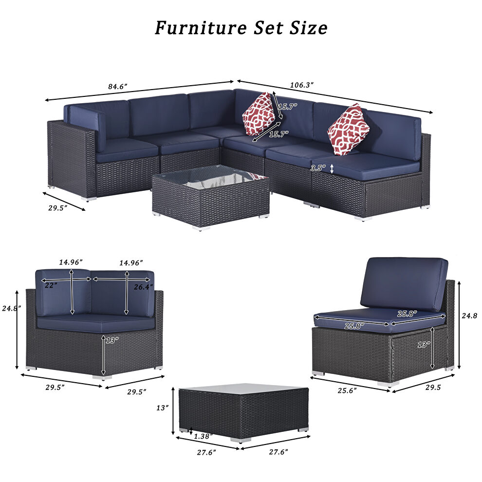 7-piece pe rattan wicker sectional cushioned sofa set and coffee table by La Spezia additional picture 18