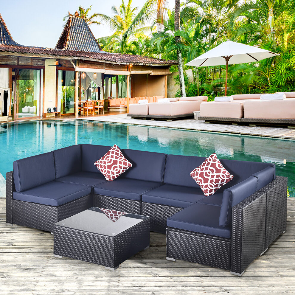 7-piece pe rattan wicker sectional cushioned sofa set and coffee table by La Spezia additional picture 20