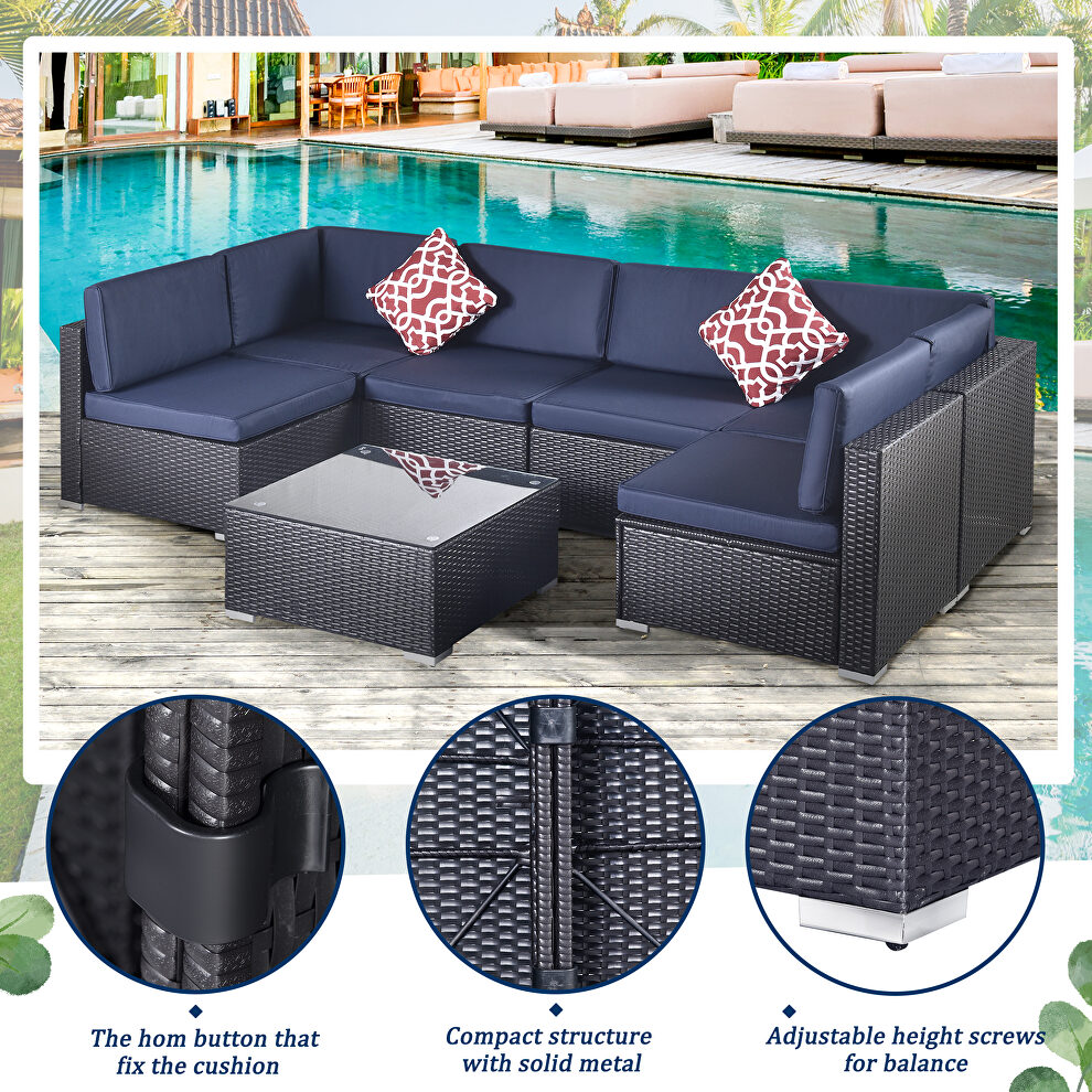 7-piece pe rattan wicker sectional cushioned sofa set and coffee table by La Spezia additional picture 9