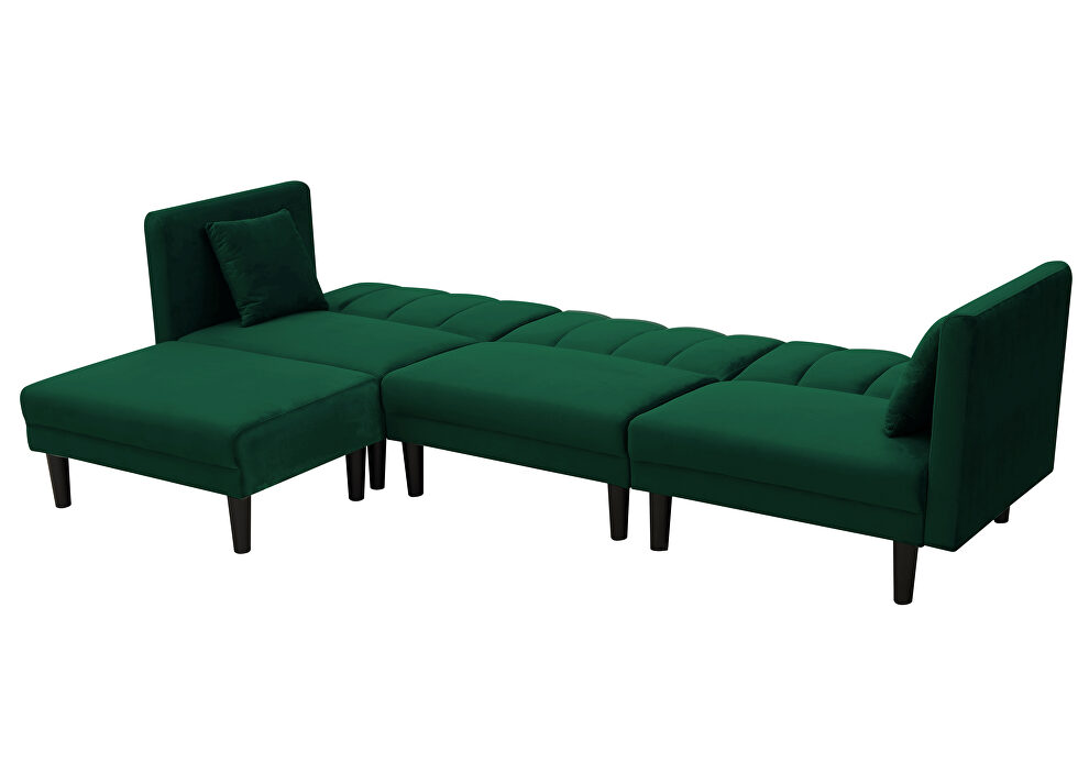 Reversible sectional sofa sleeper with 2 pillows dark green velvet by La Spezia additional picture 5