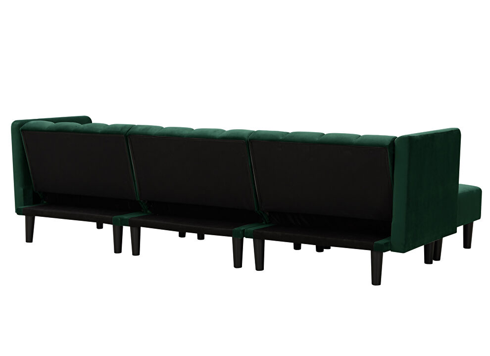 Reversible sectional sofa sleeper with 2 pillows dark green velvet by La Spezia additional picture 10