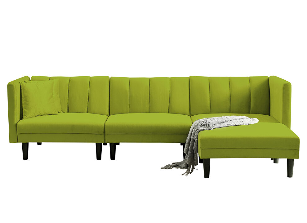 Reversible sectional sofa sleeper with 2 pillows light green velvet by La Spezia additional picture 2