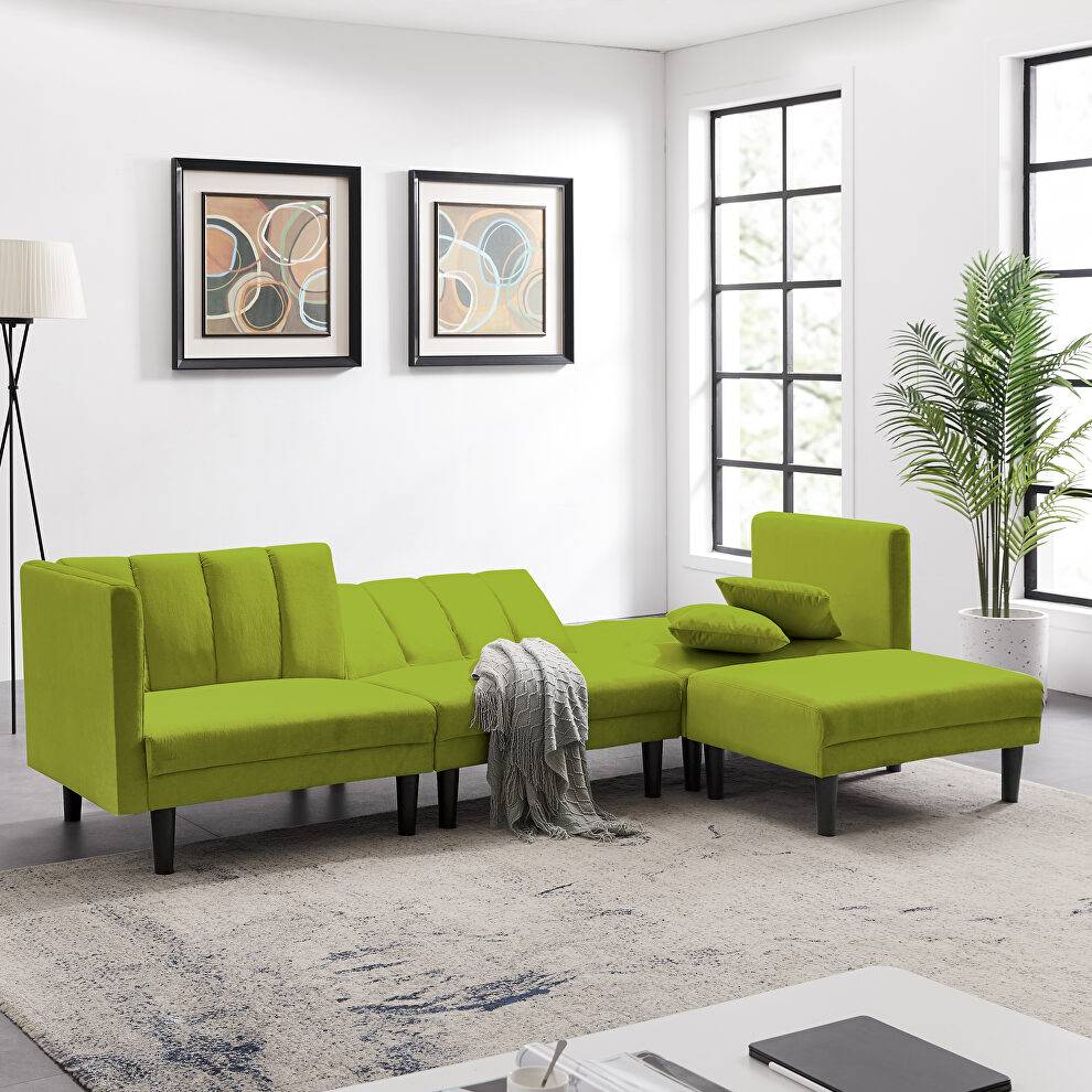 Reversible sectional sofa sleeper with 2 pillows light green velvet by La Spezia additional picture 12