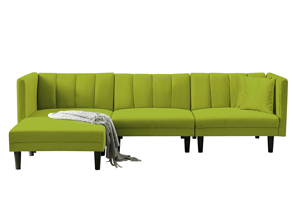 Reversible sectional sofa sleeper with 2 pillows light green velvet by La Spezia additional picture 15