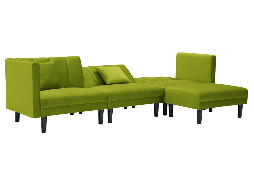Reversible sectional sofa sleeper with 2 pillows light green velvet by La Spezia additional picture 3