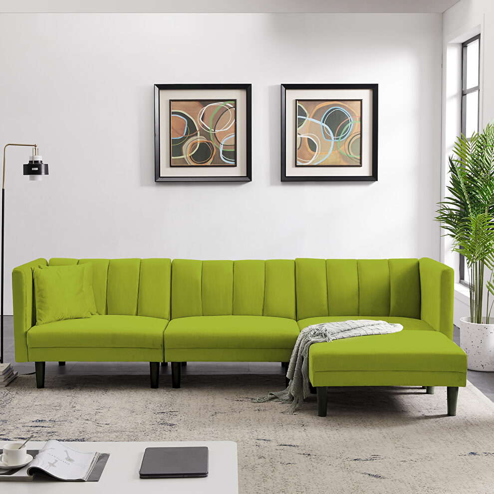 Reversible sectional sofa sleeper with 2 pillows light green velvet by La Spezia additional picture 4