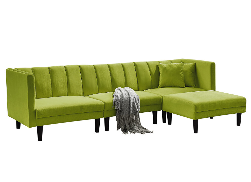 Reversible sectional sofa sleeper with 2 pillows light green velvet by La Spezia additional picture 9