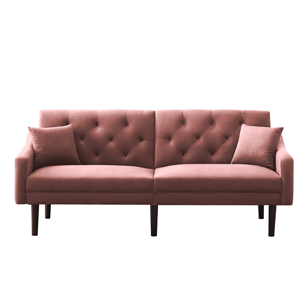 Futon sofa sleeper pink velvet with 2 pillows by La Spezia additional picture 12