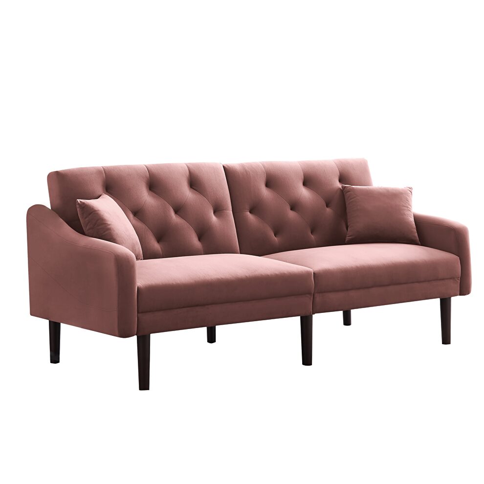 Futon sofa sleeper pink velvet with 2 pillows by La Spezia additional picture 3