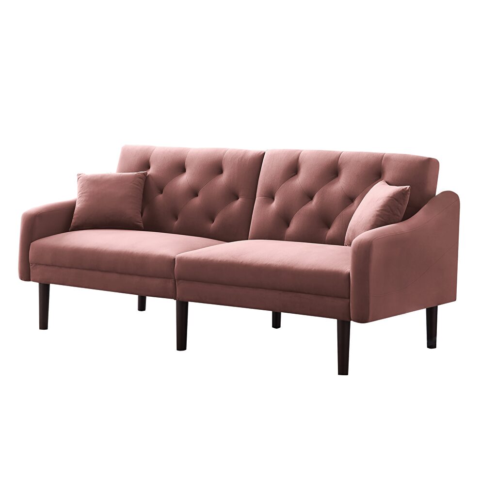 Futon sofa sleeper pink velvet with 2 pillows by La Spezia additional picture 4