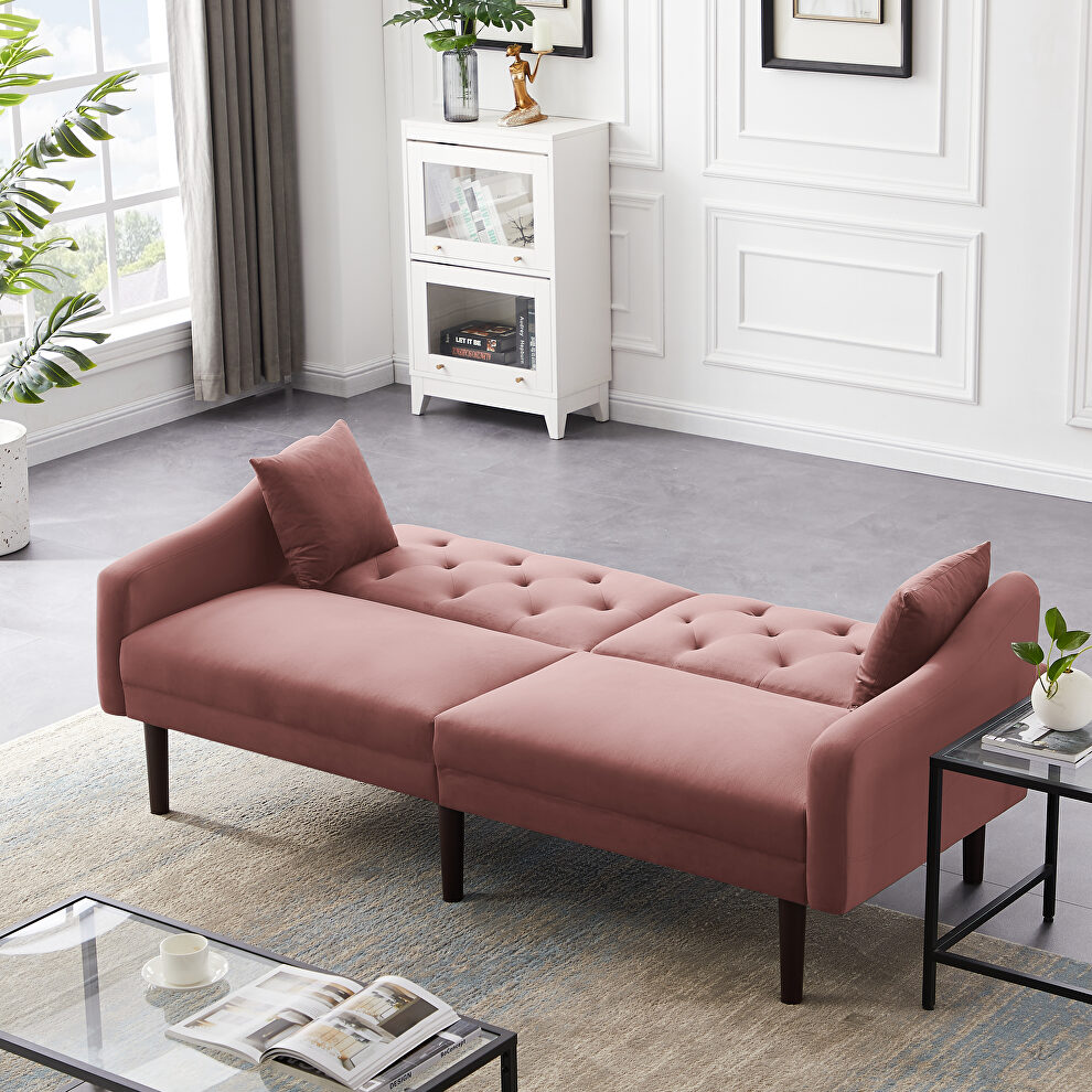 Futon sofa sleeper pink velvet with 2 pillows by La Spezia additional picture 6