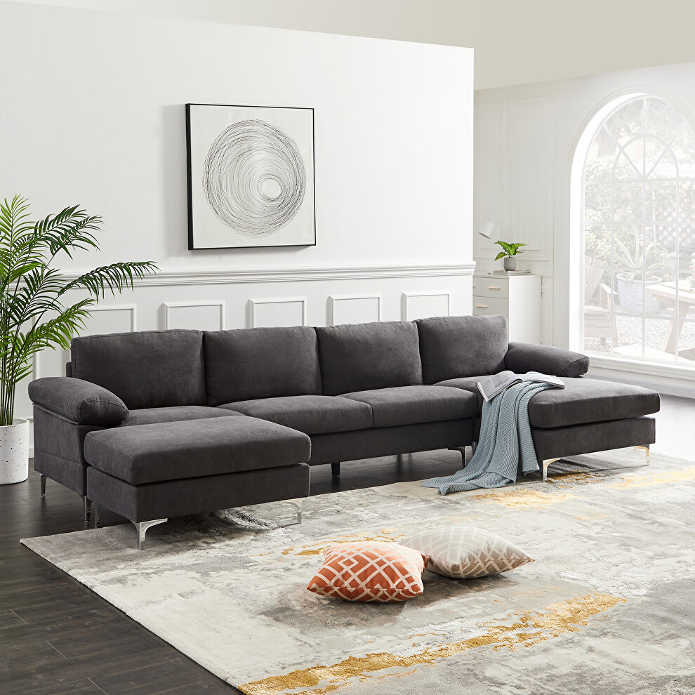 Relax lounge convertible sectional sofa dark gray fabric by La Spezia additional picture 5