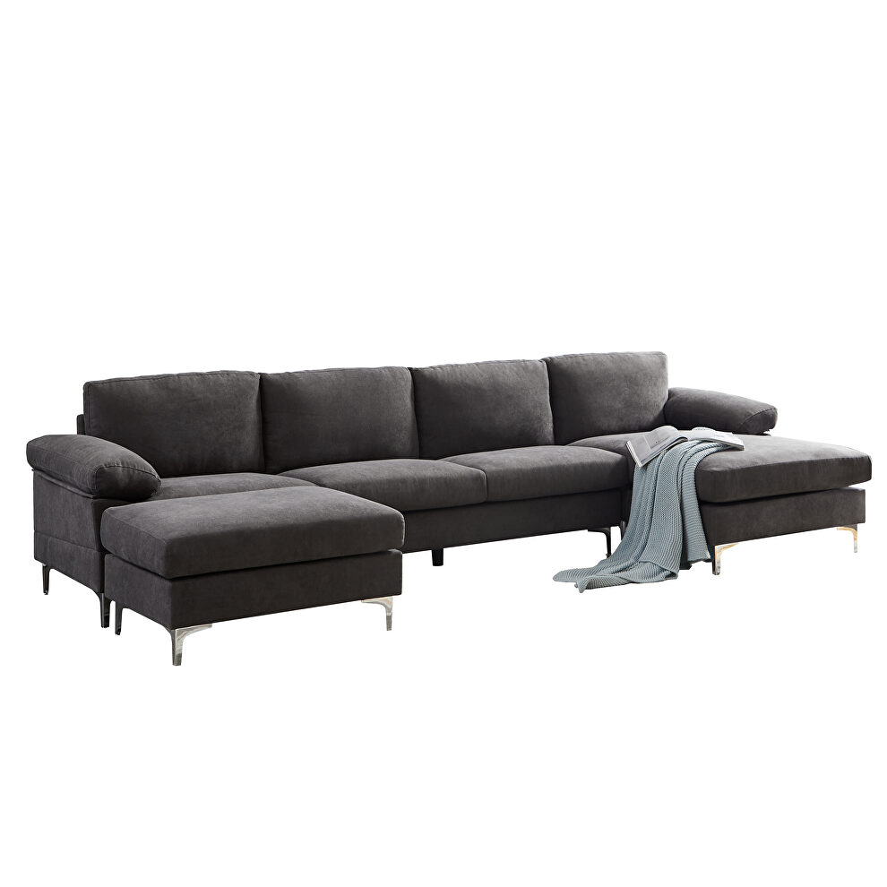 Relax lounge convertible sectional sofa dark gray fabric by La Spezia additional picture 9