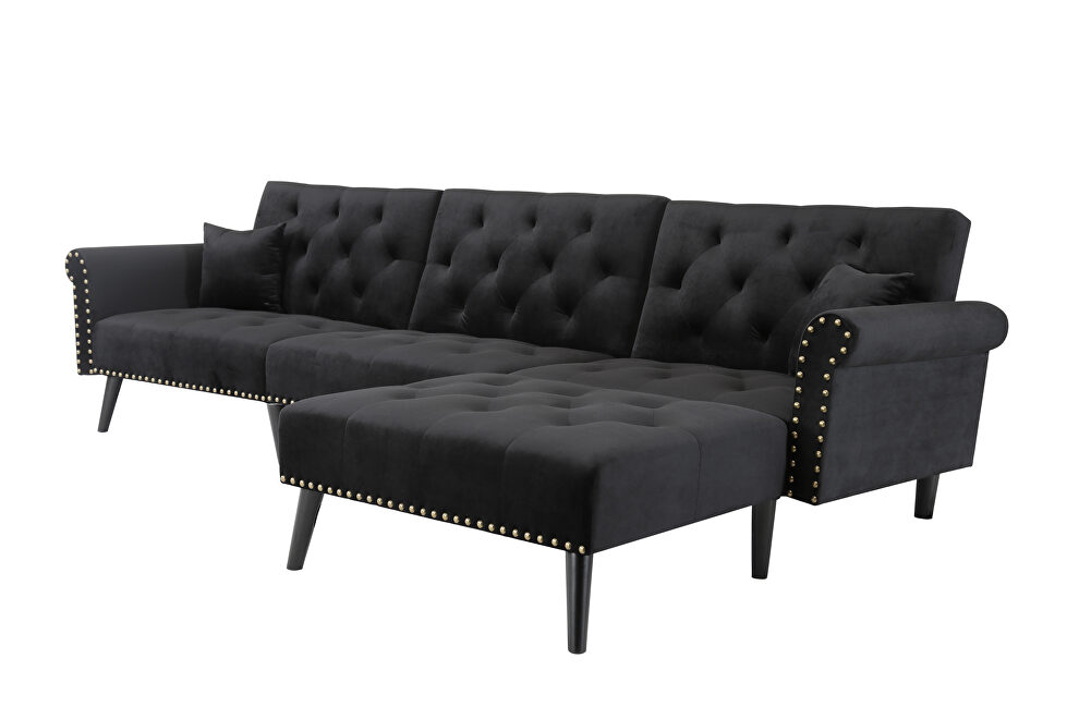 Convertible sofa bed sleeper black velvet by La Spezia additional picture 5