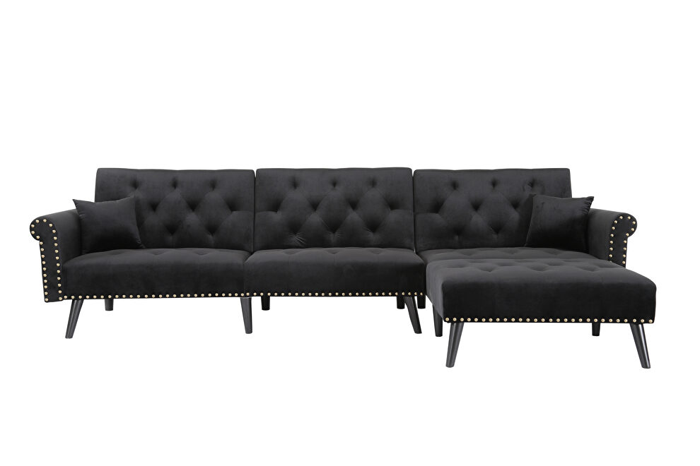 Convertible sofa bed sleeper black velvet by La Spezia additional picture 9