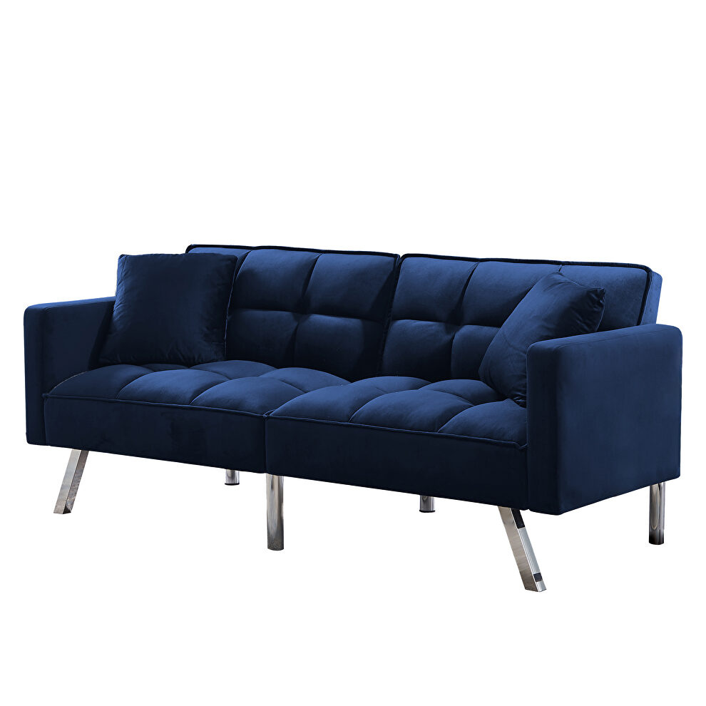 Futon sofa sleeper navy blue velvet with 2 pillows by La Spezia additional picture 11