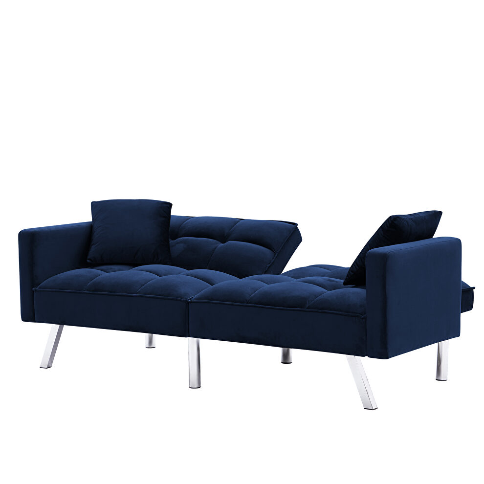 Futon sofa sleeper navy blue velvet with 2 pillows by La Spezia additional picture 4