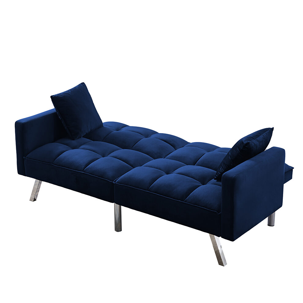 Futon sofa sleeper navy blue velvet with 2 pillows by La Spezia additional picture 8