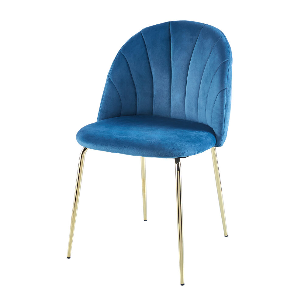 Modern blue haze dining chair (set of 2) with iron tube golden legs, velvet cushion and comfortable backrest by La Spezia additional picture 14