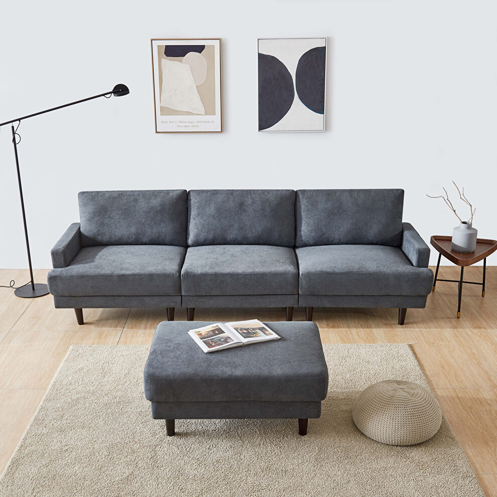 Modern dark gray fabric sofa l shape, 3 seater with ottoman by La Spezia additional picture 3