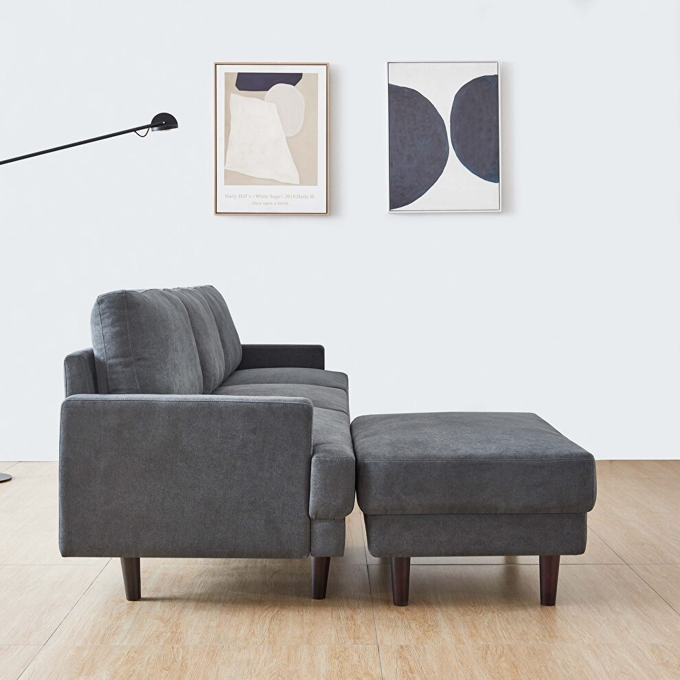 Modern dark gray fabric sofa l shape, 3 seater with ottoman by La Spezia additional picture 4