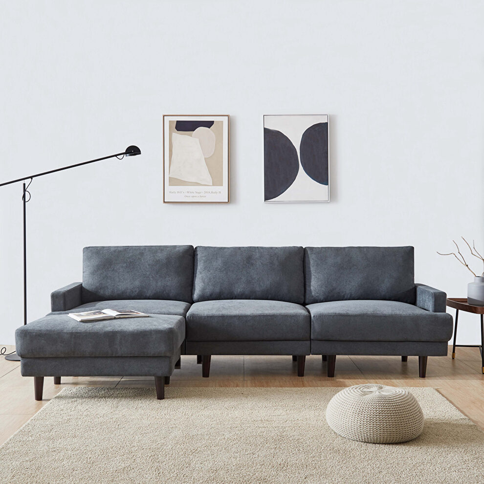Modern dark gray fabric sofa l shape, 3 seater with ottoman by La Spezia additional picture 5